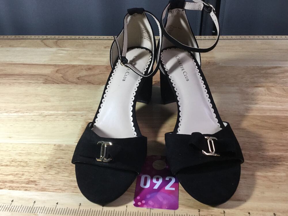 Charter Club Liliana Pump Heels Women's 8.5 M Black Suede Ankle Strap Open Toe